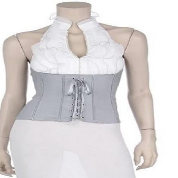 Grey and White Corset Style Blouse - Picture 1 of 2